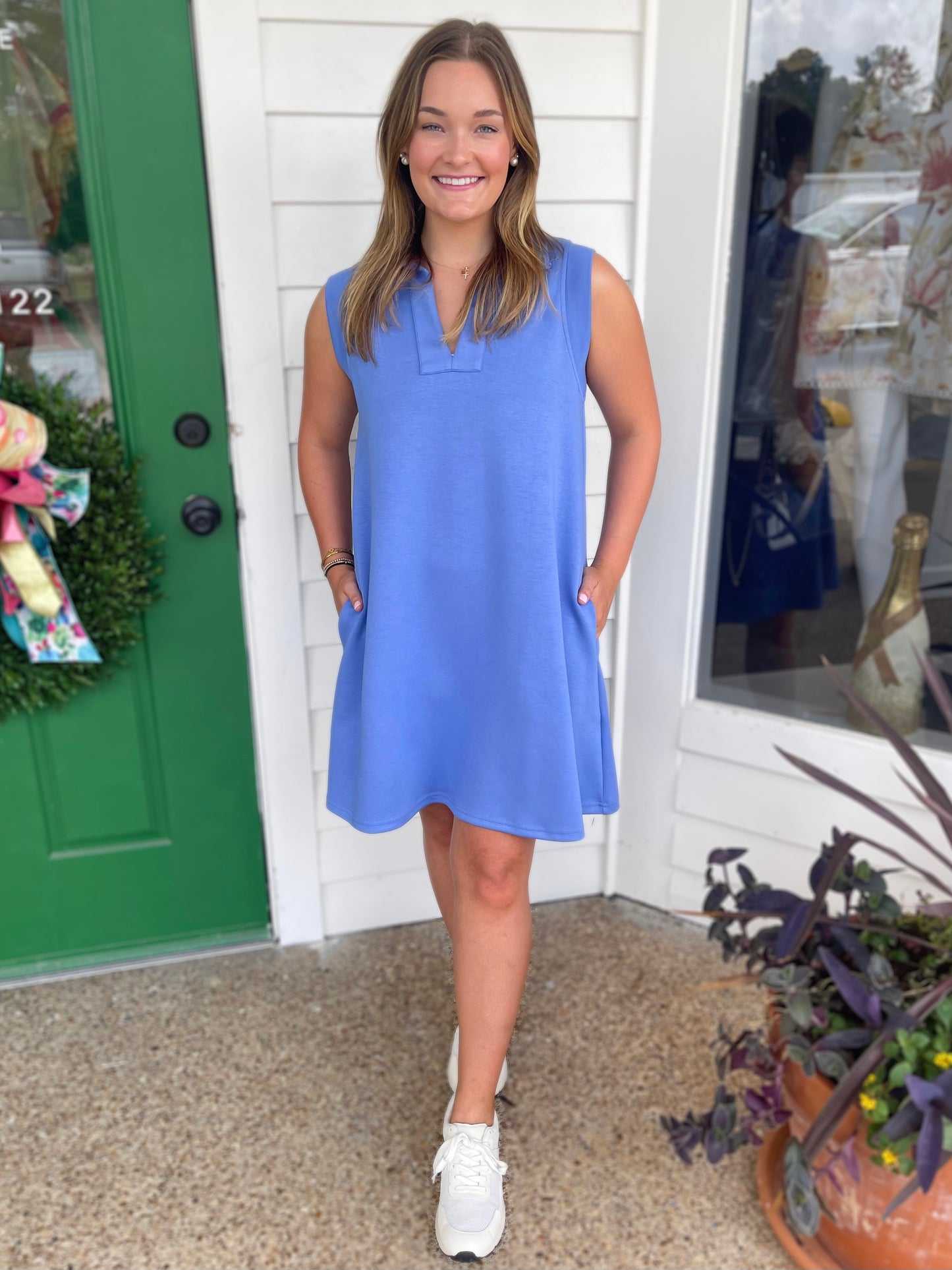 CORNFLOWER BLUE PCILL BUTTER MODAL SLEEVELESS TENNIS DRESS