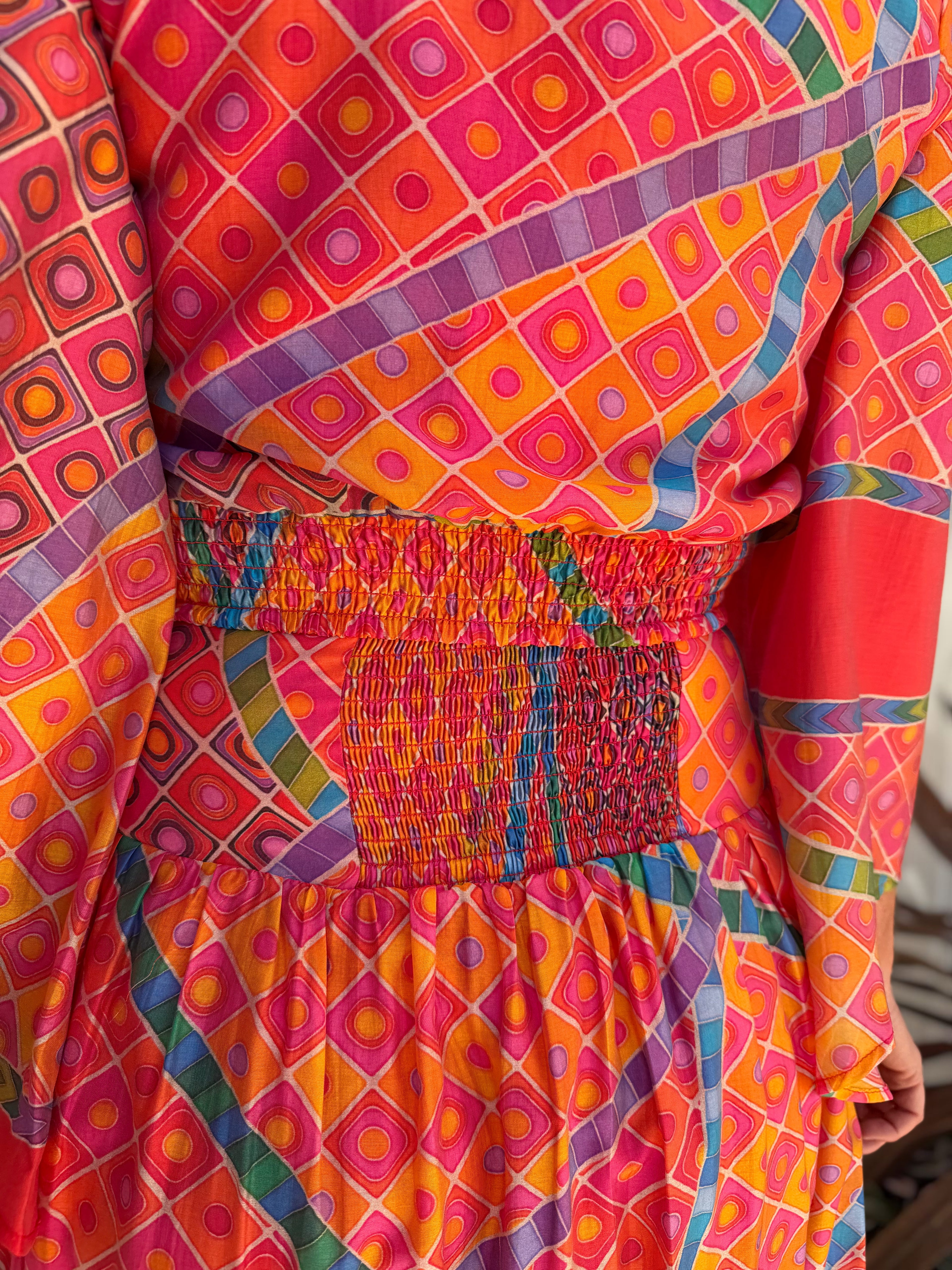 RED MULTI GEO PRINT HIGH-LOW MAXI AVA SKIRT