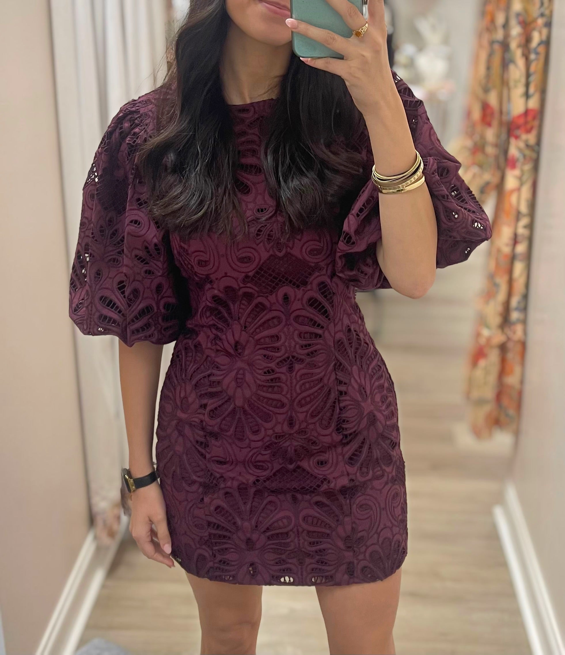 PURPLE EMBROIDERED LACE KESIA MINI DRESS