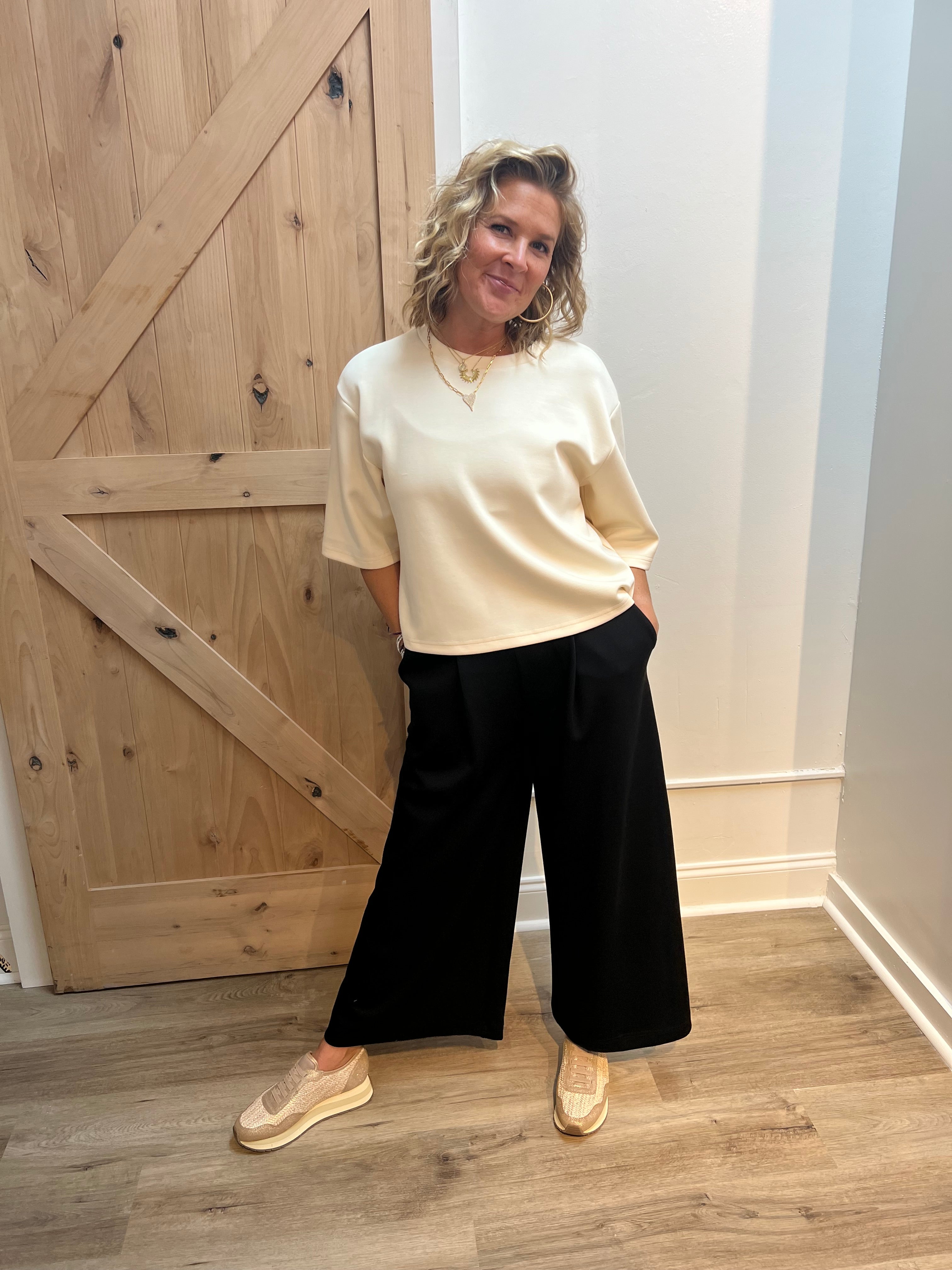 BLACK PCILL BUTTER MODAL WIDE LEG PANTS