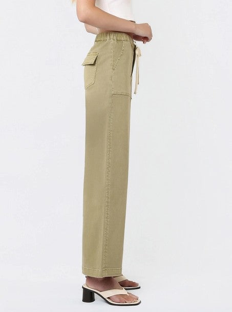 HERB HIGH RISE BAGGY WIDE LEG ELASTIC WAISTBAND JEANS