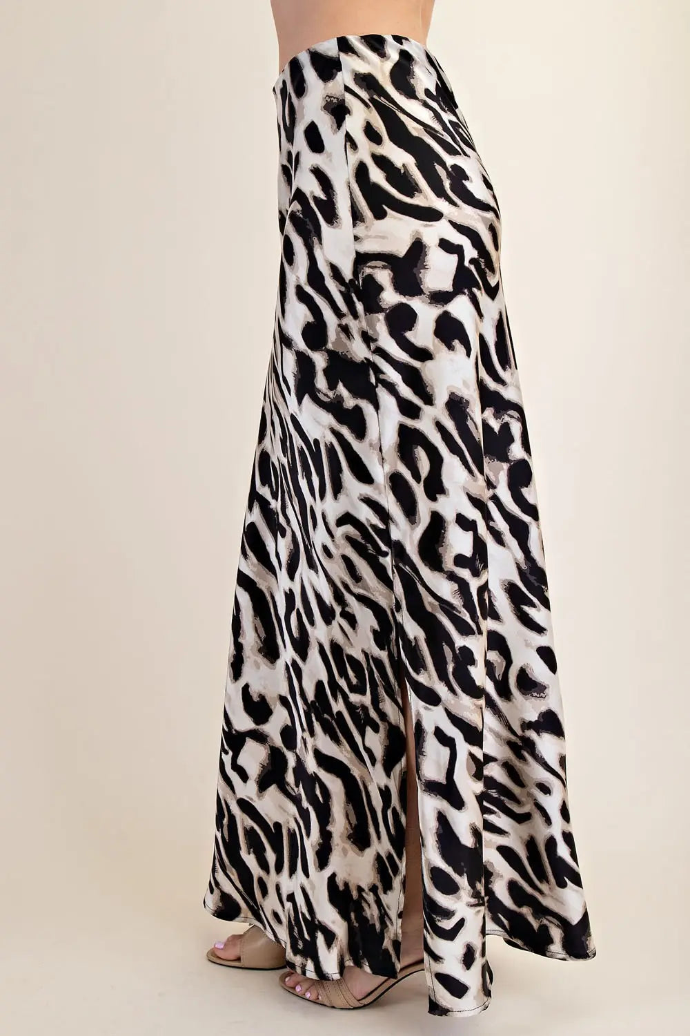 TAUPE ANIMAL PRINT SIDE-SLIT MAXI SKIRT