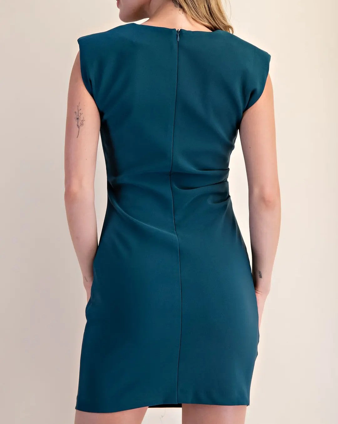 TEAL RUCHED FITTED MINI DRESS