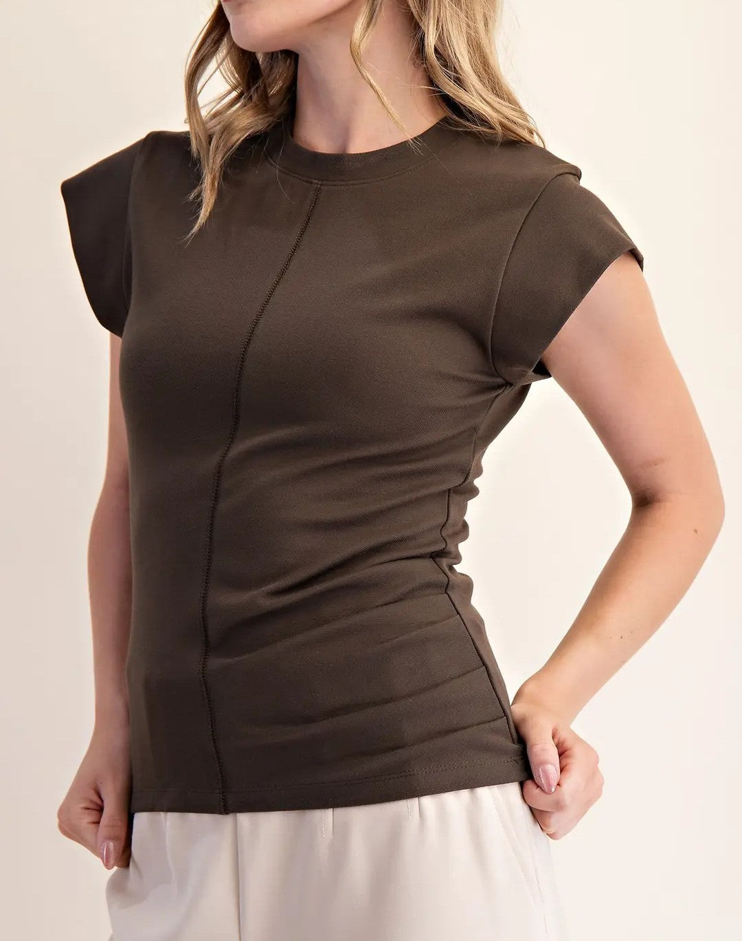 OLIVE RUSTIC GATHERED KNIT TOP