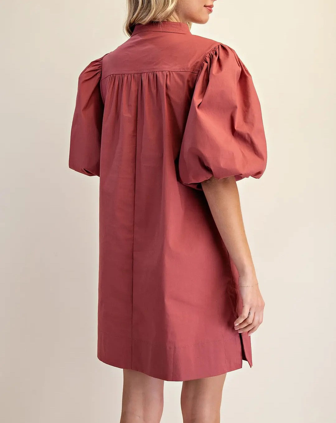 MASALA MANDARIN COLLAR VNECK BUBBLE SLEEVE MINI DRESS