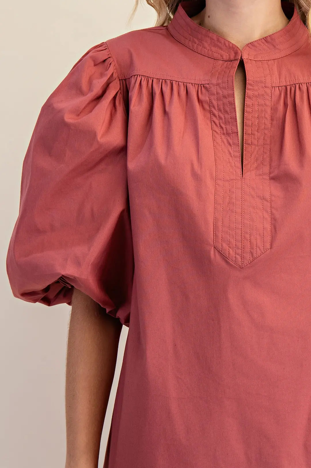 MASALA MANDARIN COLLAR VNECK BUBBLE SLEEVE MINI DRESS