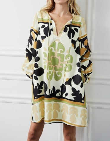 BROWN MULTI PRINTED JEINNY MINI HOUSE DRESS