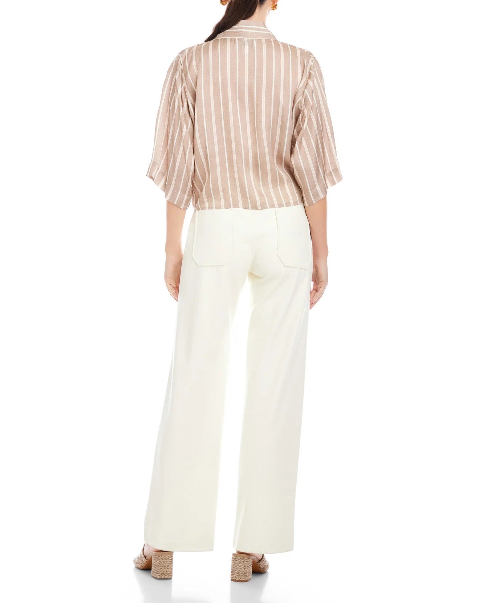 KHAKI STRIPED TIE FRONT BERNICE TOP