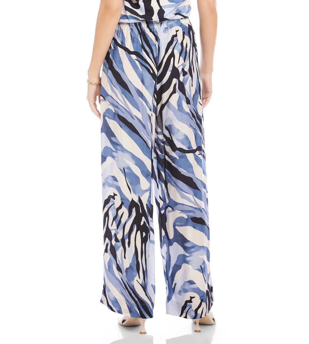 BLUE ABSTRACT PRINT DRAWSTRING ELASTIC WAIST PULL ON CORA PANTS