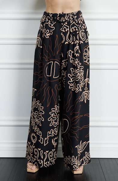 BLACK NEUTRAL PRINTED BELTED SELESTE PANTS