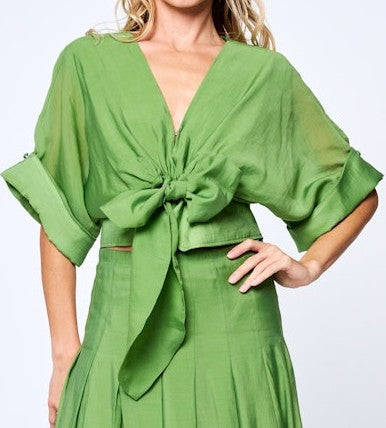 GREEN TIE FRONT CLARISA BLOUSE