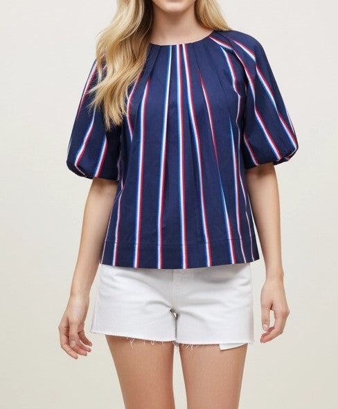 NAVY USA STRIPE BALLOON SLEEVE TOP