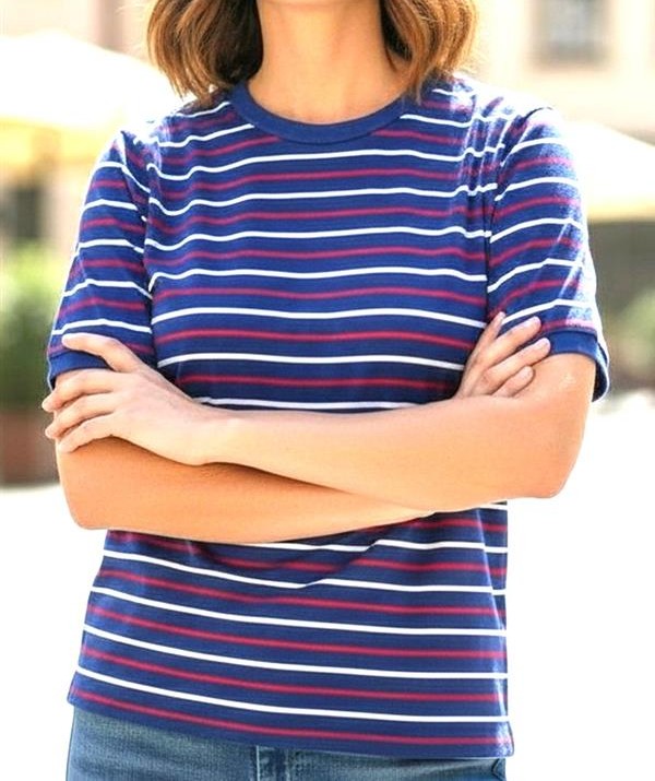 ROYAL BLUE/WHITE/RED STRIPED COTTON SHORT SLEEVE TOP