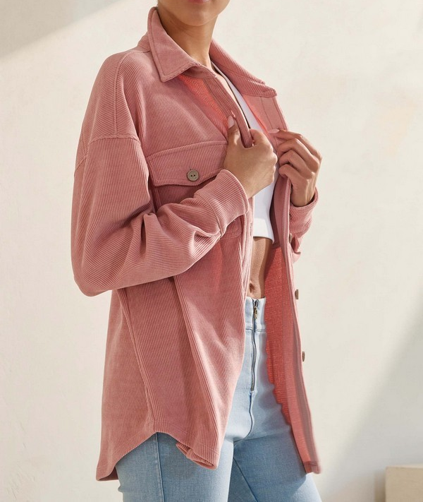 DUSTY ROSE CORDUROY BUTTON UP SHACKET