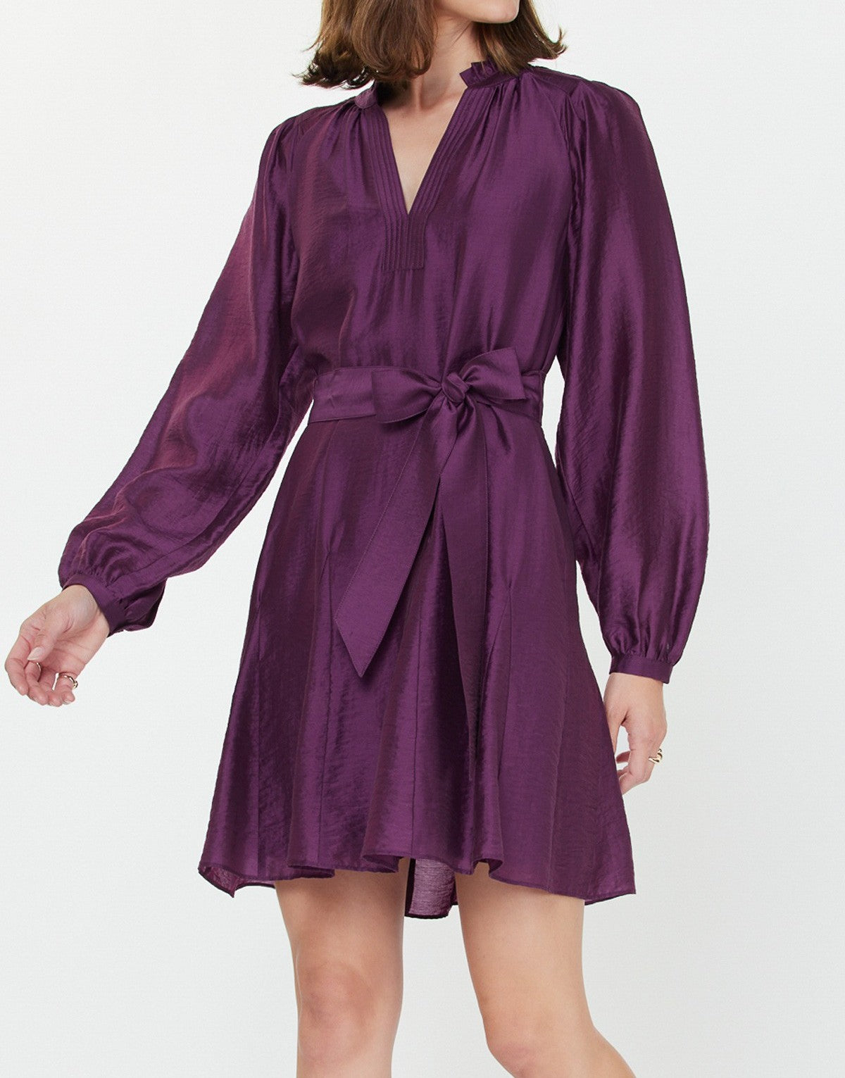 BOYSENBERRY GODET DETAIL LONG SLEEVE MINI DRESS