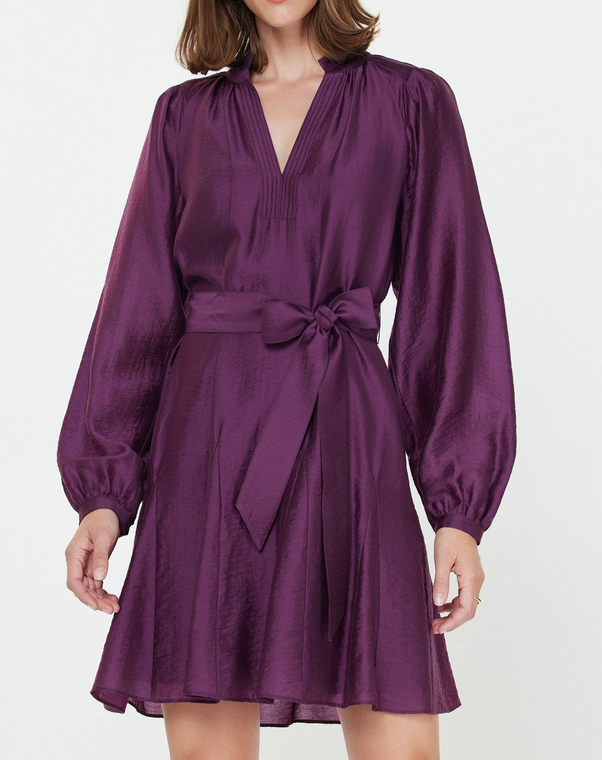 BOYSENBERRY GODET DETAIL LONG SLEEVE MINI DRESS