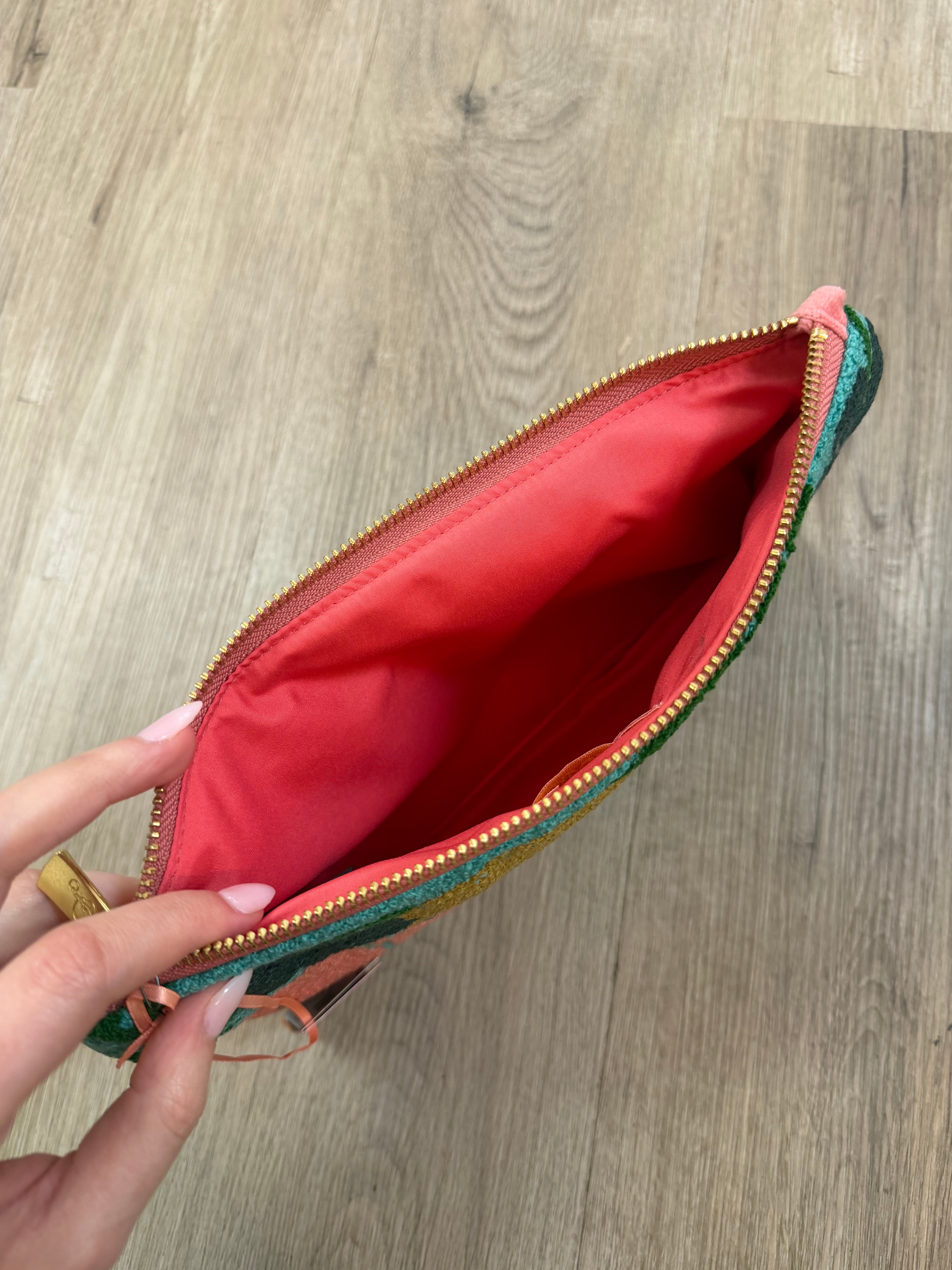 BLUE BLOOMS TUFTED WOOL & VELVET POUCH