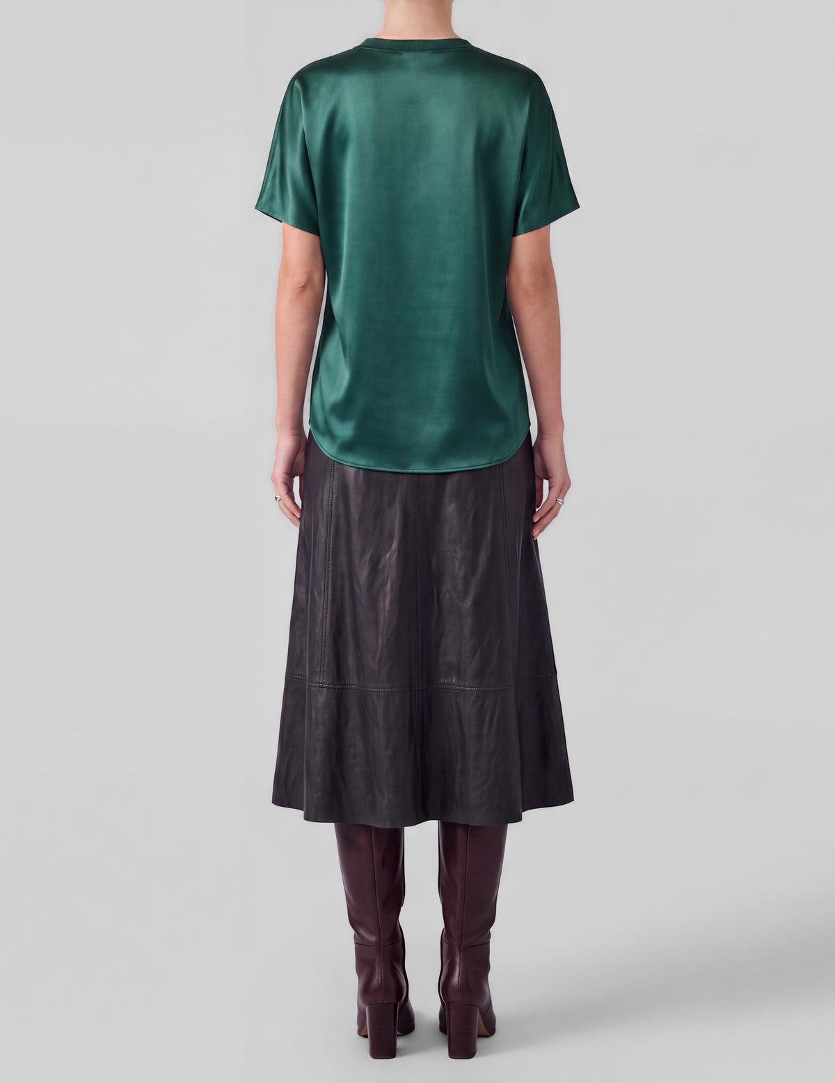 TEAL SATIN CREWNECK SHORT DOLMAN SLEEVE TOP