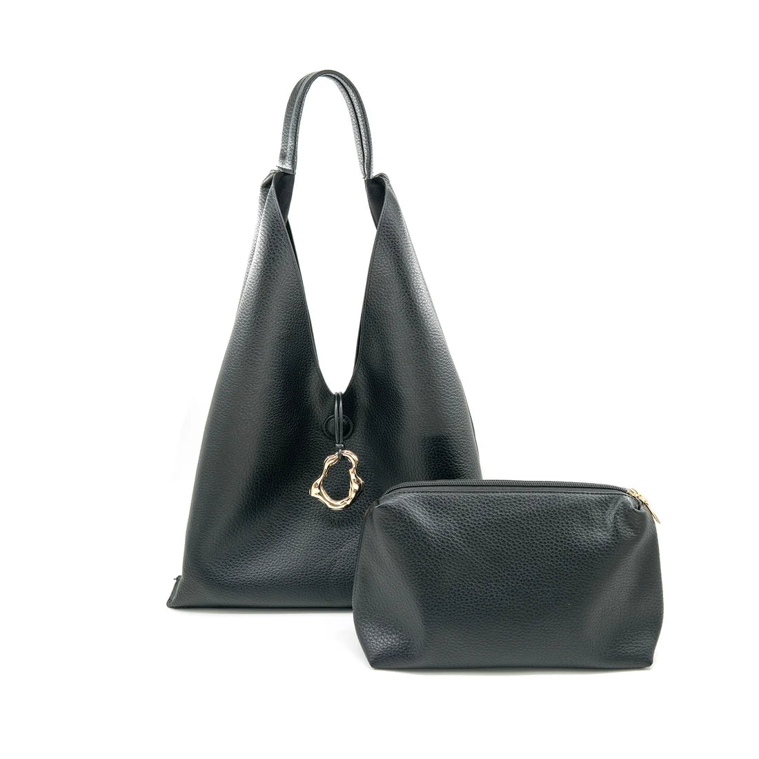 BLACK REVERSIBLE SUEDE/LEATHER HOBO SHOULDER BAG