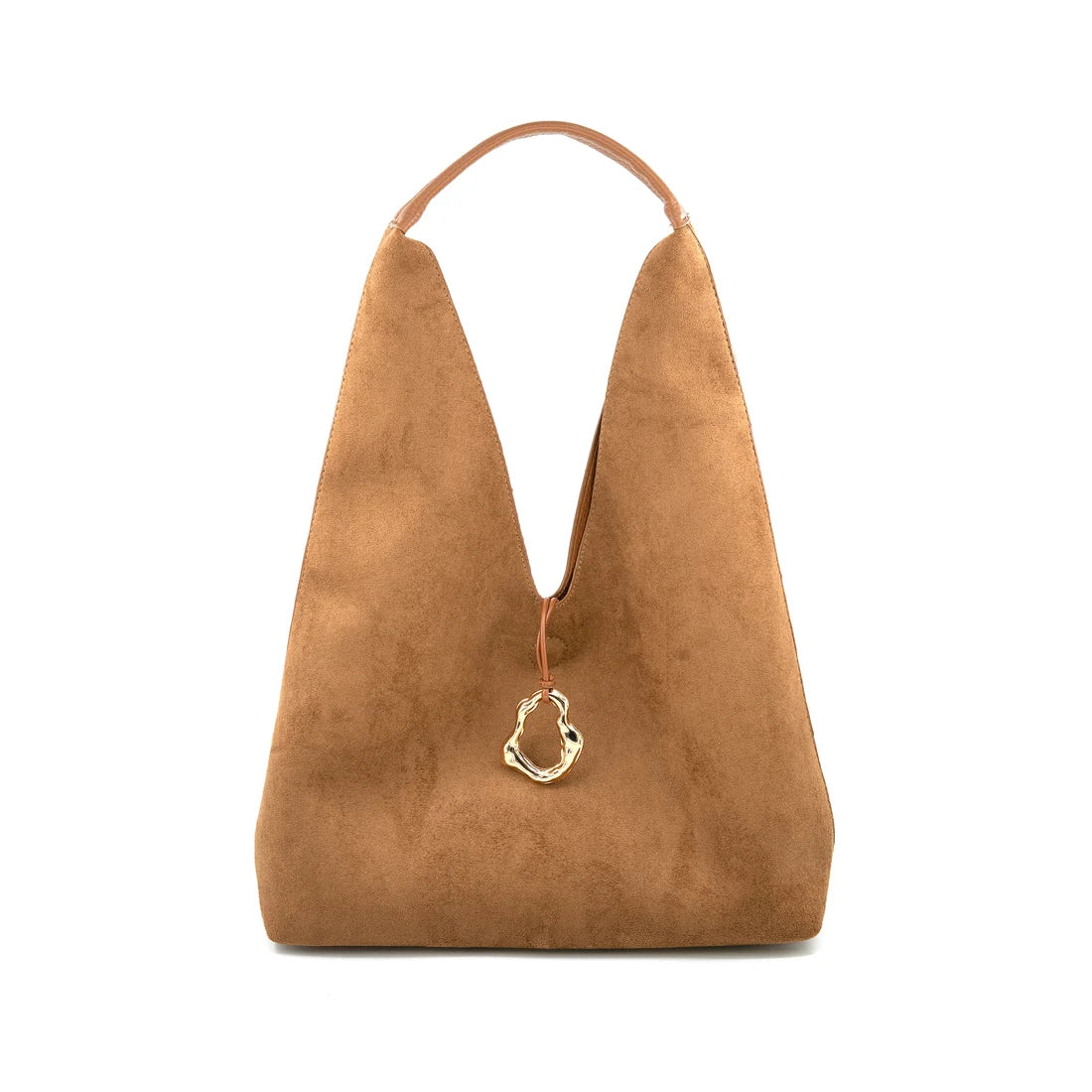 CAMEL REVERSIBLE SUEDE/LEATHER HOBO SHOULDER BAG