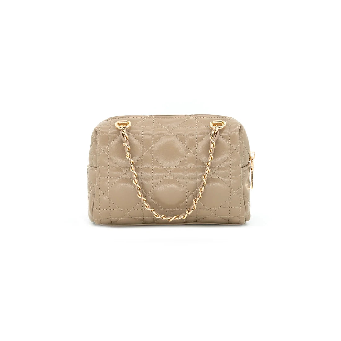 BEIGE QUILTED FAUX LEATHER BAG