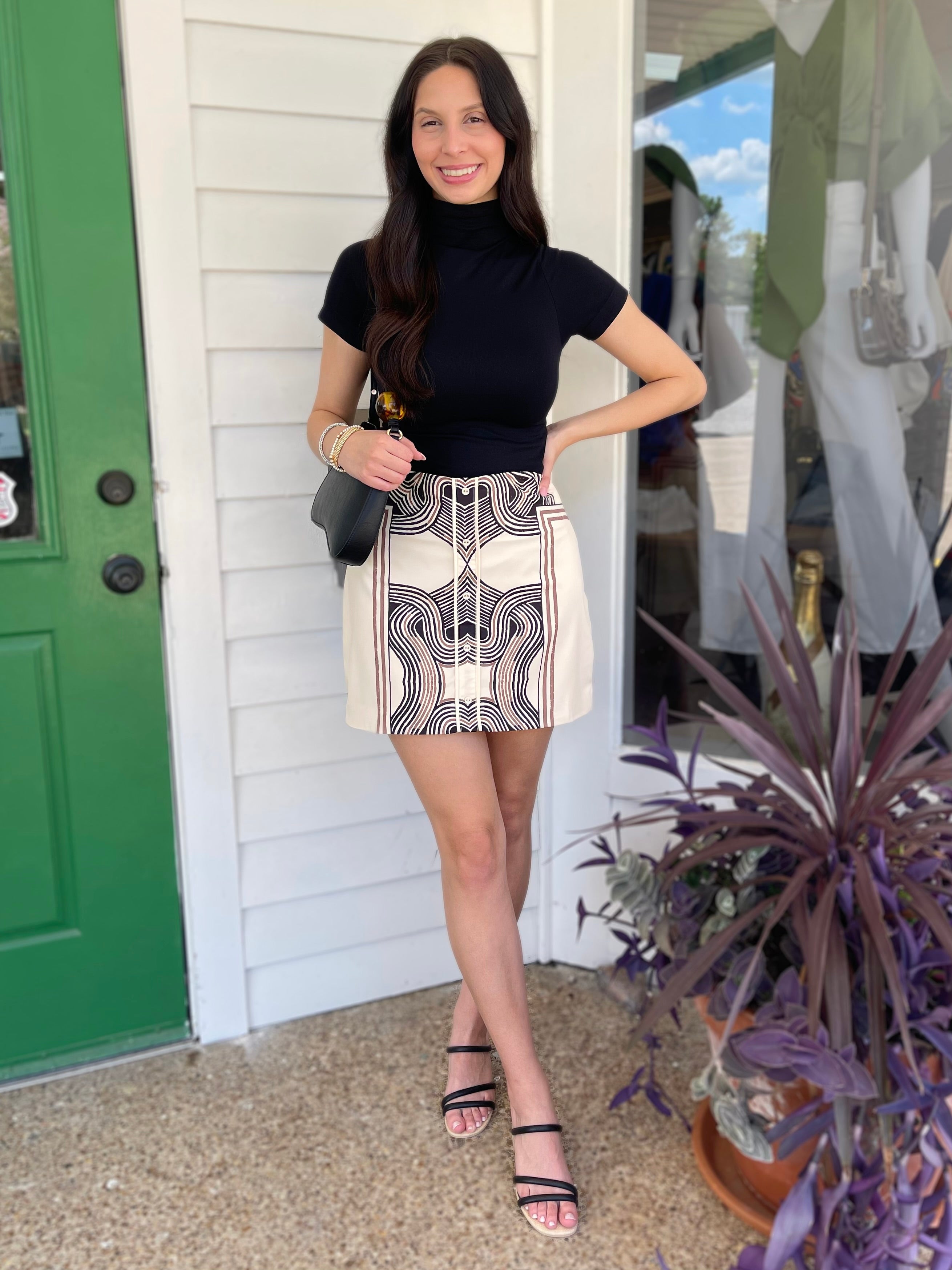 CREAM/BLACK & BROWN ENGINEER PRINT OPHENA MINI SKIRT