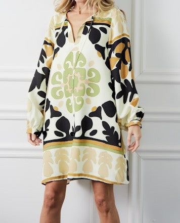 BROWN MULTI PRINTED JEINNY MINI HOUSE DRESS