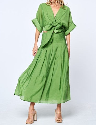 GREEN PLEATED PHEONA MIDI SKIRT