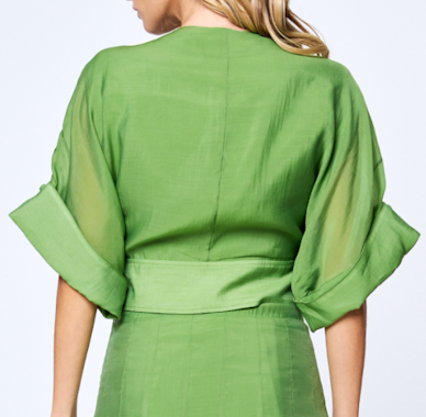 GREEN TIE FRONT CLARISA BLOUSE