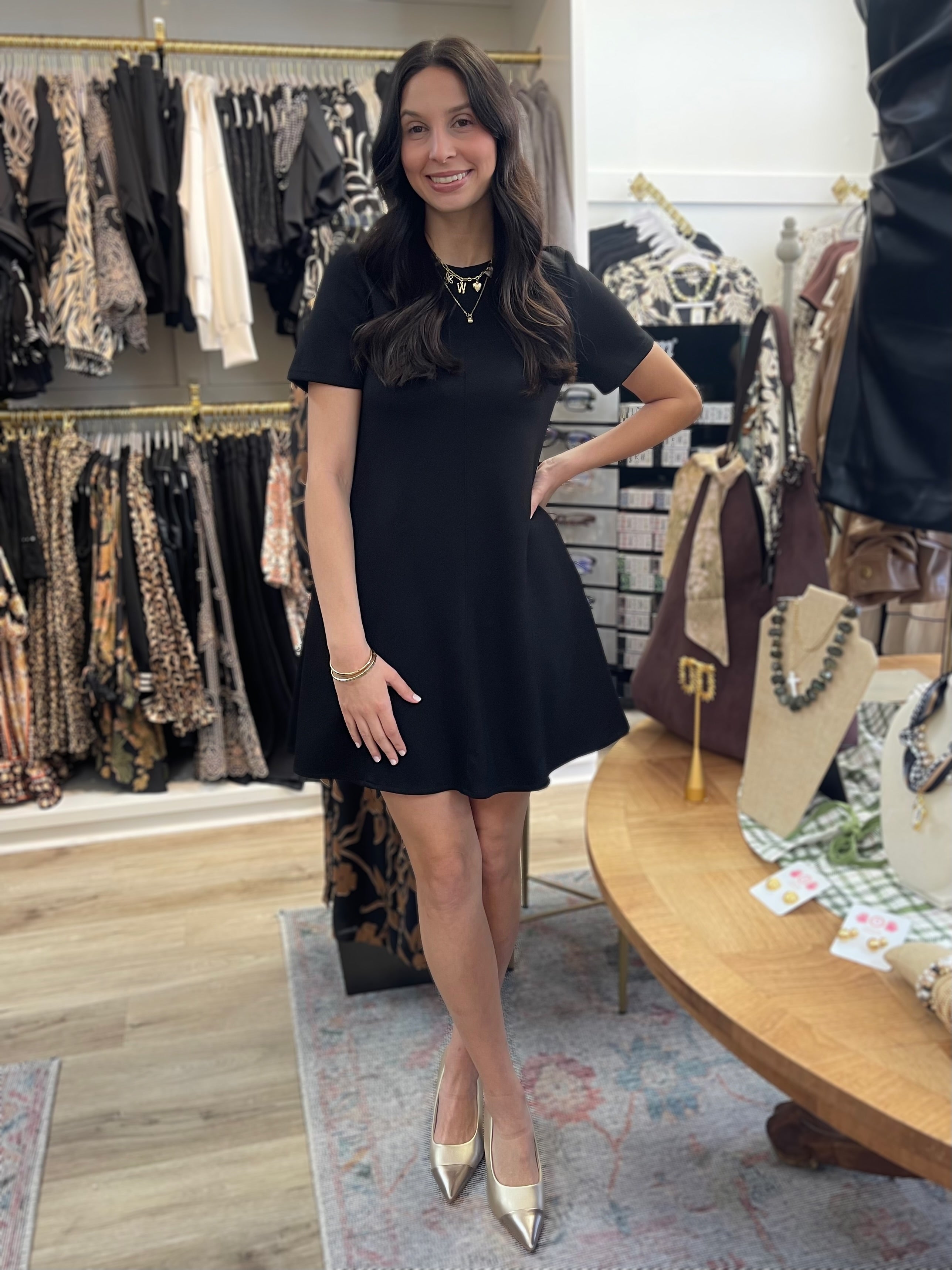 BLACK PCILL BUTTER MODAL SHORT SLEEVE TAILORED MINI DRESS