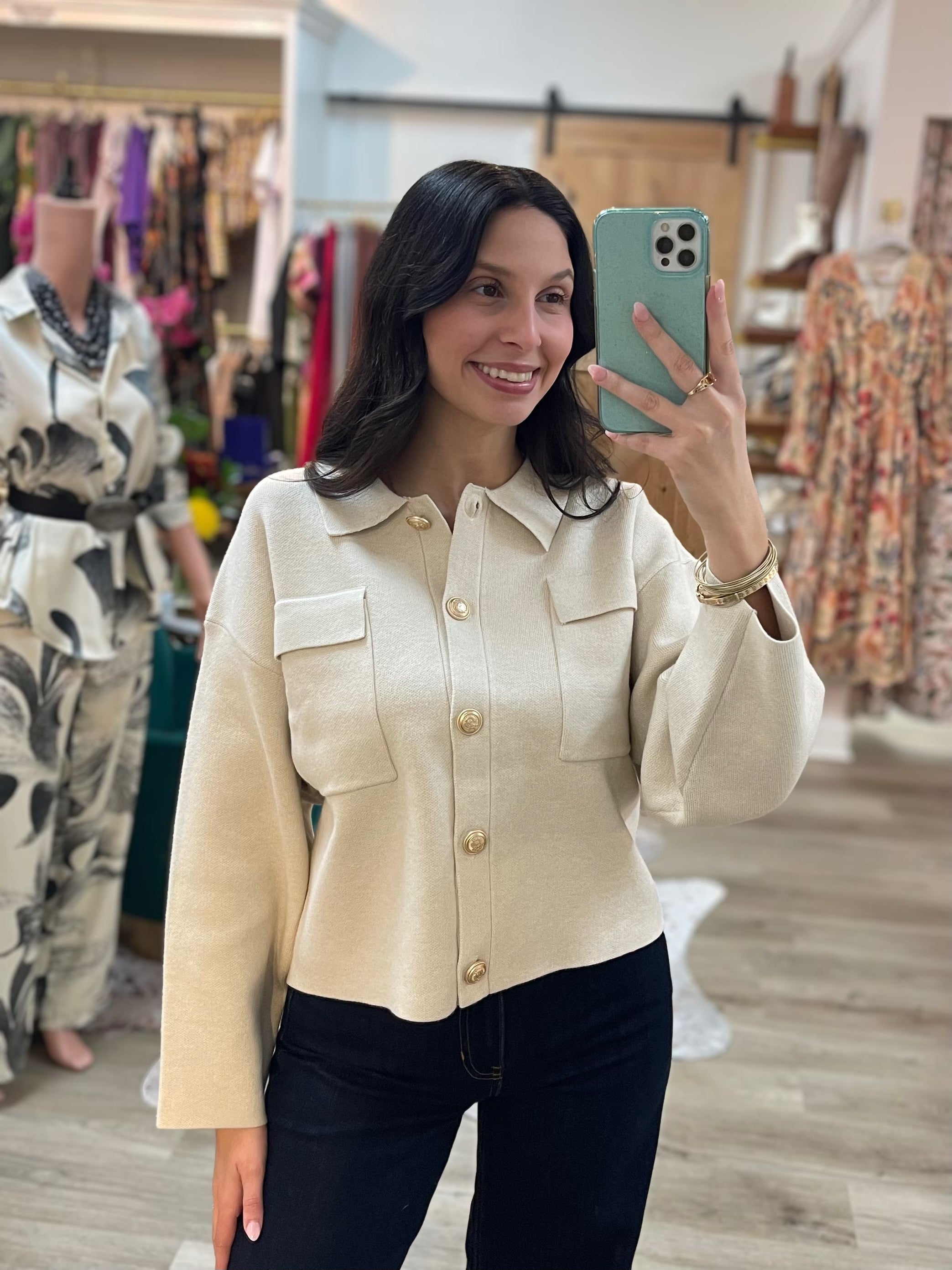 BEIGE RELAXED FORMAL KNITTED LONG SLEEVE CARDIGAN