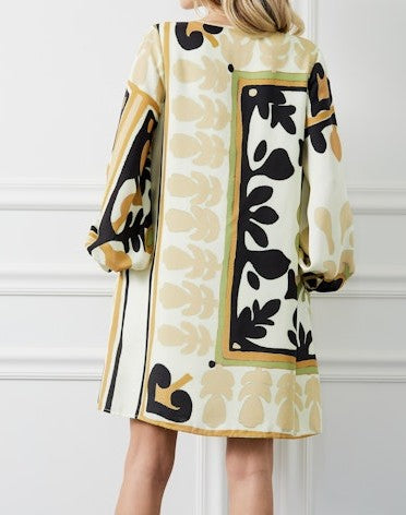 BROWN MULTI PRINTED JEINNY MINI HOUSE DRESS