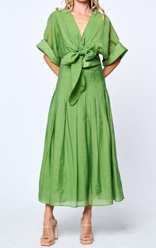 GREEN TIE FRONT CLARISA BLOUSE