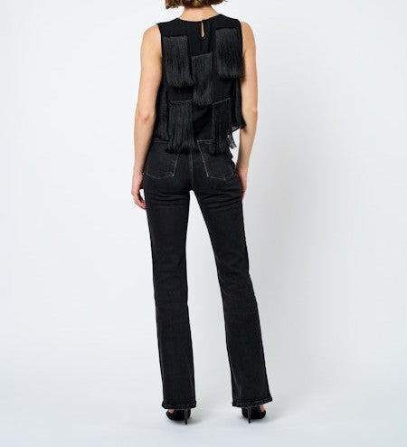 BLACK FRINGE CROPPED ZINNIA TANK TOP