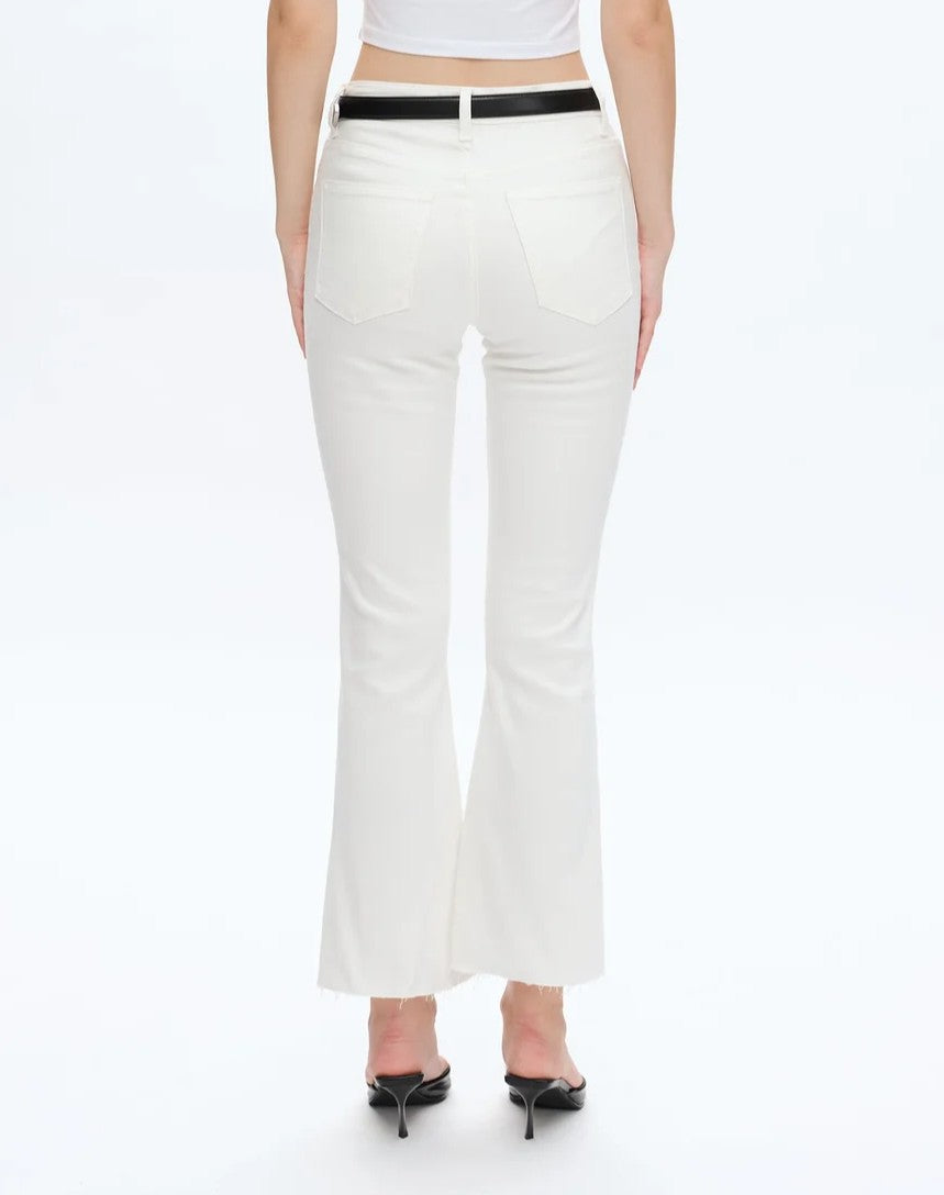 WHITE MID RISE RAW HEM ANKLE BOOTCUT EMILY DENIM JEANS
