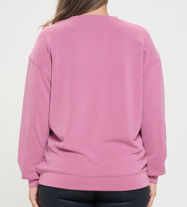 *EXTENDED SIZE* DUSTY MAUVE SOFT MODAL OVERSIZED CREW TOP