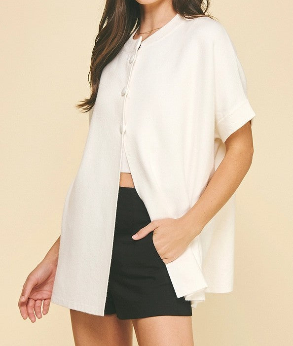 OFF WHITE OPEN FRONT BUTTON UP SWEATER