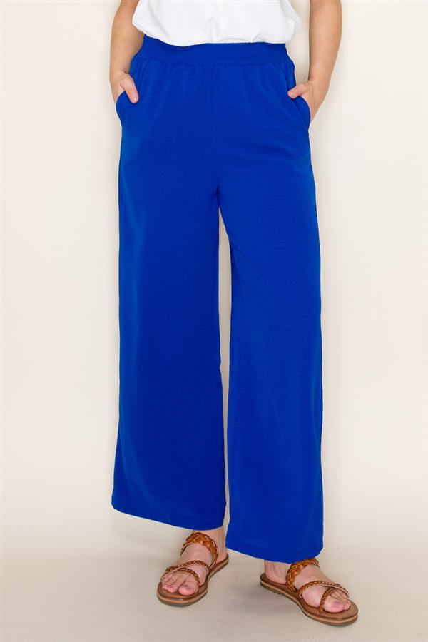 ROYAL BLUE ELASTIC WAIST WIDE LEG PANTS