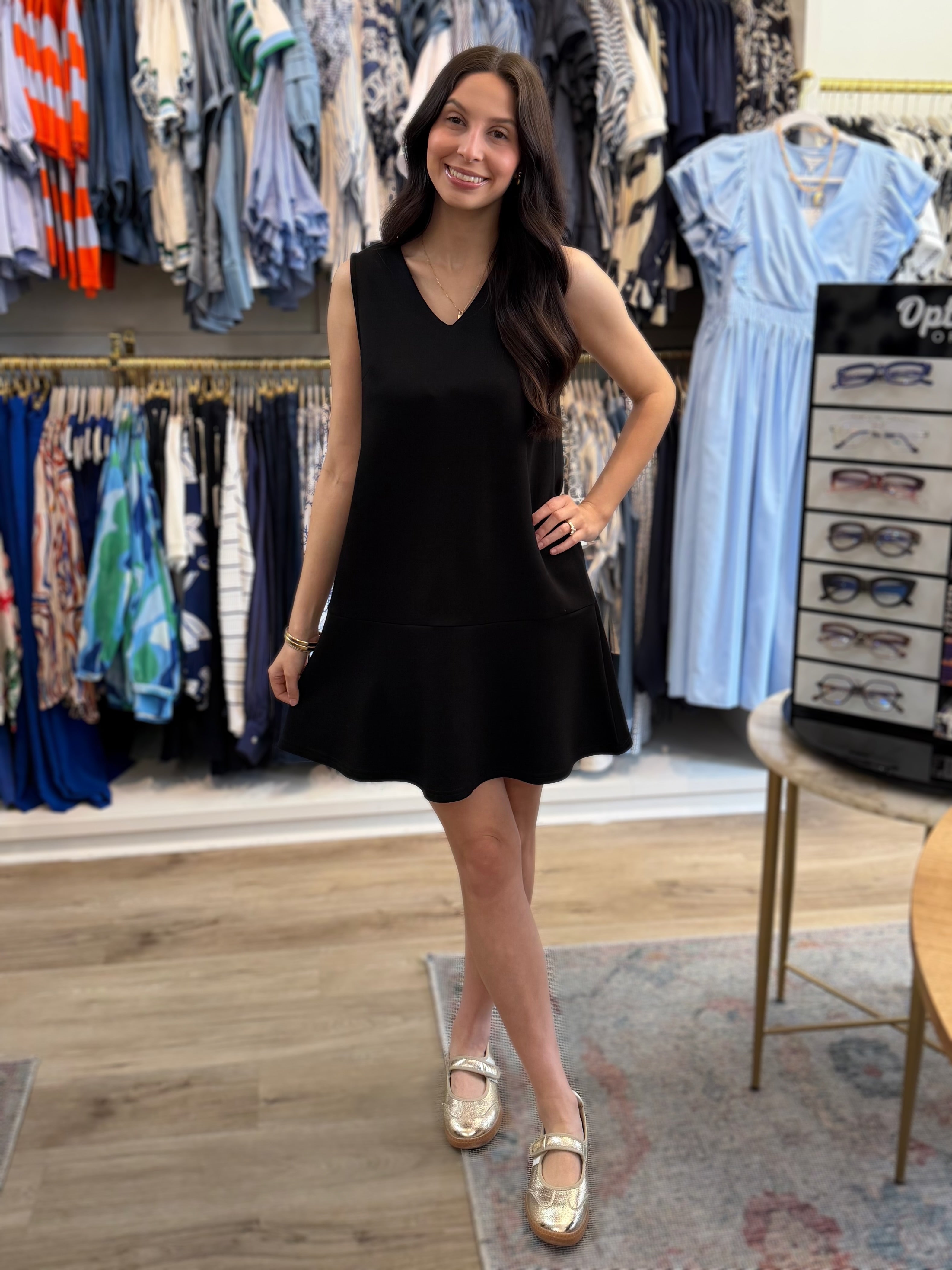 BLACK PCILL BUTTER MODAL SLEEVELESS FLUTTER SKIRT MINI DRESS