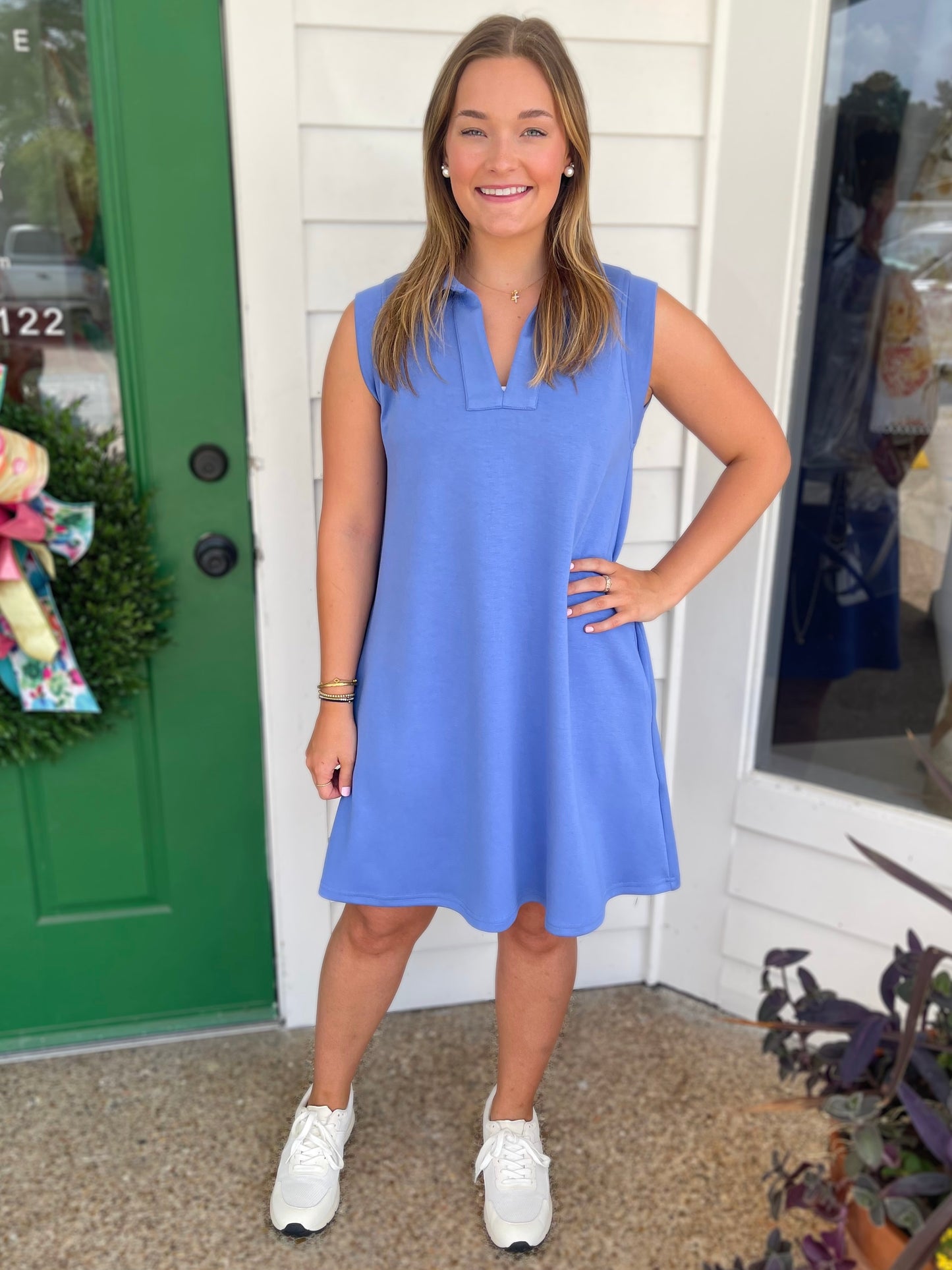 CORNFLOWER BLUE PCILL BUTTER MODAL SLEEVELESS TENNIS DRESS