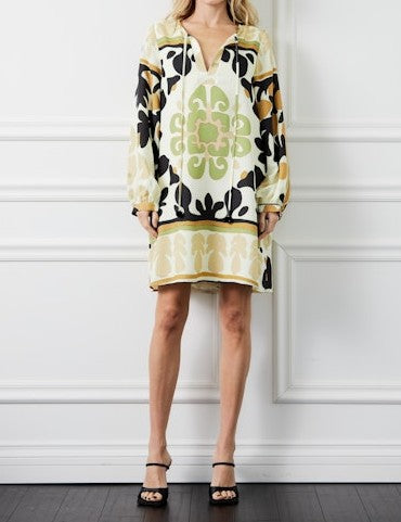 BROWN MULTI PRINTED JEINNY MINI HOUSE DRESS