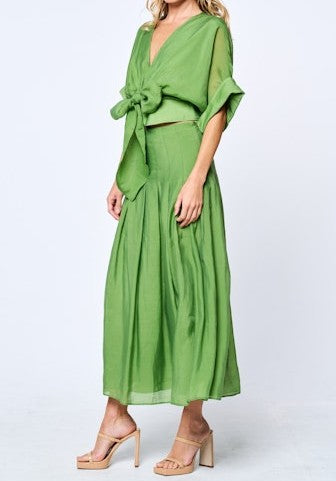 GREEN TIE FRONT CLARISA BLOUSE