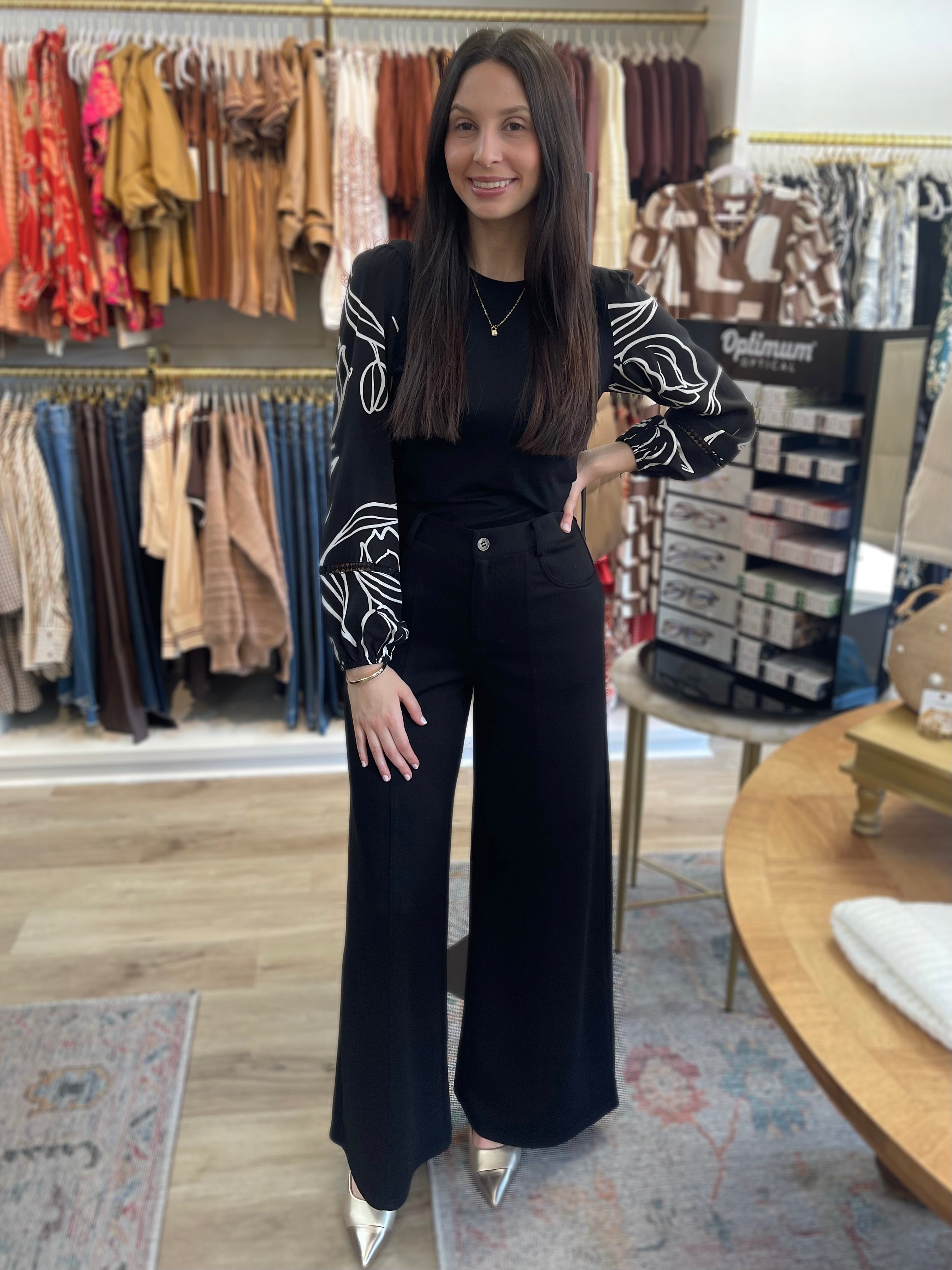 BLACK PCILL BUTTER MODAL PLEATED WIDE LEG TROUSERS