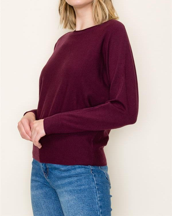DARK PLUM LONG DOLMAN SLEEVE SWEATER