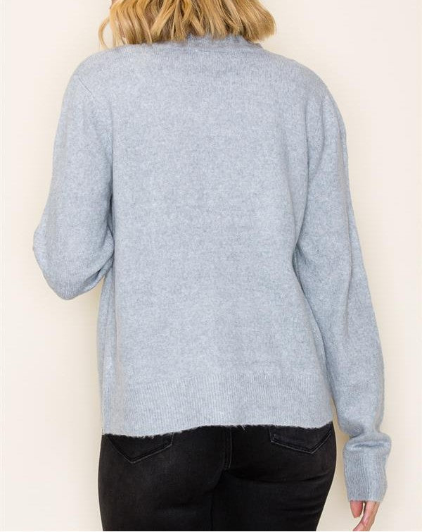 HEATHER GREY RUFFLE DETAIL BUTTON UP CARDIGAN SWEATER