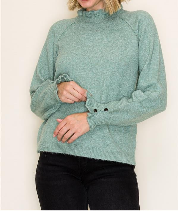 SAGE RUFFLE NECK LONG SLEEVE SWEATER