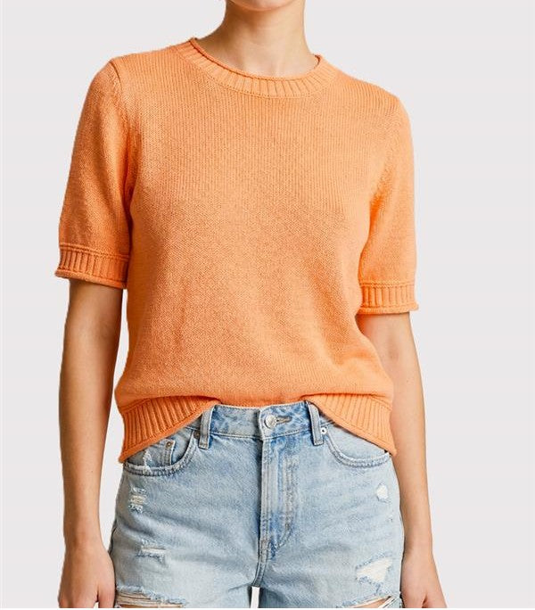 ORANGE RAWEDGE HEM SHORT SLEEVE SWEATER