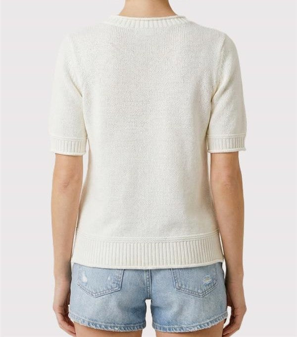 OFF WHITE RAWEDGE HEM SHORT SLEEVE SWEATER