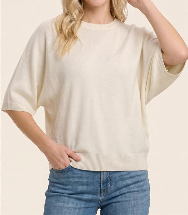 IVORY DOLMAN SLEEVE SWEATER KNIT TOP