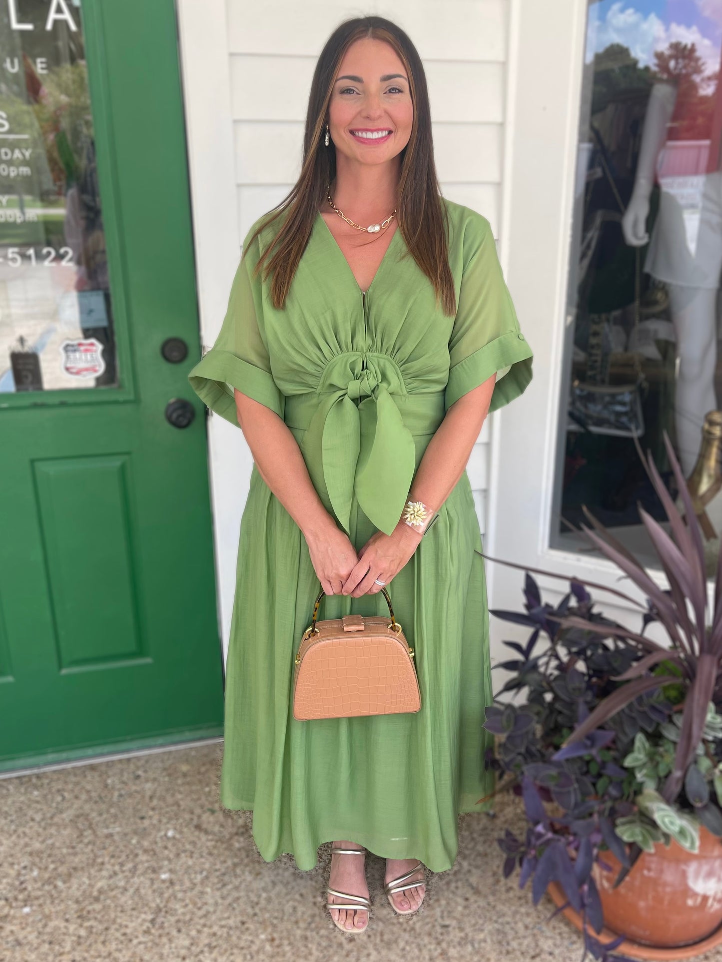 GREEN TIE FRONT CLARISA BLOUSE